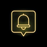 Neon yellow notification bell icon inside rounded square speech bubble vector