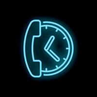 Neon icon of phone handset and clock showing time vector