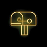 Yellow neon mailbox icon glowing on black background vector