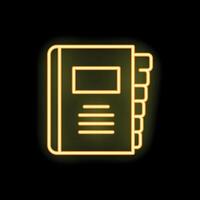 Yellow neon notebook glowing on black background vector