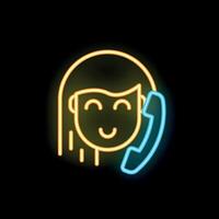 Neon sign of a woman smiling and talking on the phone vector