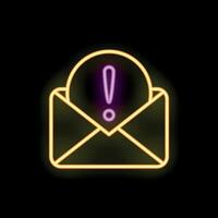 Neon envelope icon showing an exclamation point for new message notification vector