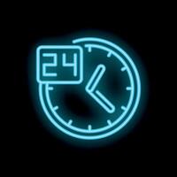 Neon clock showing twenty four hours open sign vector