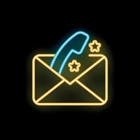 Neon icon of phone call coming out of open mail envelope vector