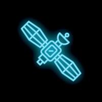 Neon satellite icon orbiting earth spreading its blue light vector