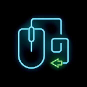 Neon computer mouse clicking back button icon glowing brightly vector
