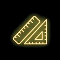 Neon ruler and set square glowing on black background vector