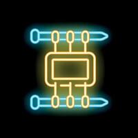 Neon icon of microchip with nails representing semiconductor shortage vector