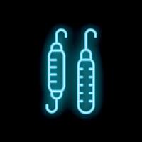 Neon icon of two bungee cords glowing on black background vector
