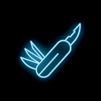 Blue neon glowing multitool knife icon on a black background vector