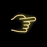 Neon yellow hand pointing right on black background vector
