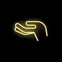 Neon open hand gesture on black background vector