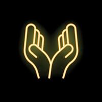 Neon sign showing two hands cupped upwards vector