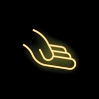 Neon sign of an open hand asking for help on a black background vector