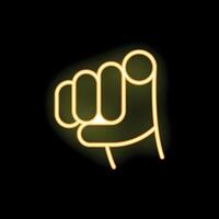 Neon fist pointing gesture on a black background vector
