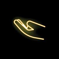 Neon yellow open hand icon on black background vector