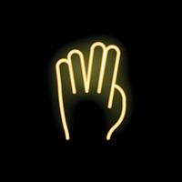 Neon yellow hand showing number three gesture on black background vector