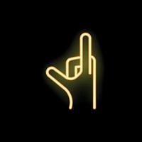 Neon yellow hand showing rock and roll sign on black background vector