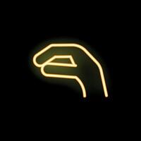 Neon yellow hand picking up gesture on black background vector