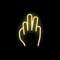 Neon yellow hand showing three fingers up on black background vector
