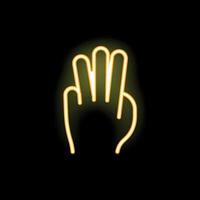 Hand gesture showing three fingers neon sign on black background vector