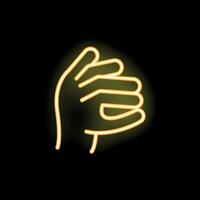 Hand holding small object with fingers in neon light vector