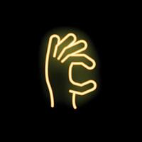Neon yellow hand showing small size gesture on black background vector