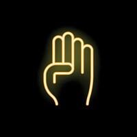 Neon yellow hand showing three fingers up pointing gesture vector