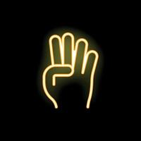 Neon style illustration of hand showing number three vector