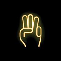 Hand gesture showing three fingers neon sign on black background vector