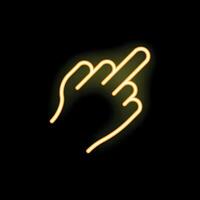 Neon yellow middle finger hand gesture on black background vector