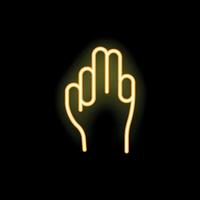 Neon yellow hand showing number three gesture on black background vector