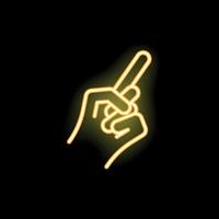 Hand holding small object neon sign on black background vector