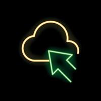 Neon green cursor pointing at yellow cloud computing icon on black background vector