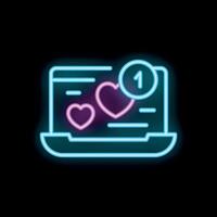 Neon laptop displaying online dating profile with notification icon vector