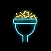 Neon blue sales funnel converting leads with stars flying out from top vector