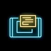 Neon icon of mobile phone showing document for digital signature vector