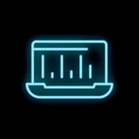 Neon blue laptop showing a bar chart on a black background vector