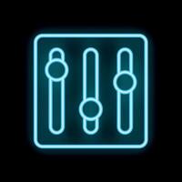 Neon icon of audio control panel glowing on black background vector
