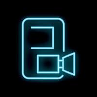 Neon icon of smartphone recording with camera app open vector