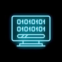 Neon computer screen displaying binary code and progress bar vector