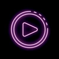 Neon pink play button glowing on black background vector