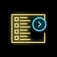 Neon icon of document with checkboxes and right arrow button vector