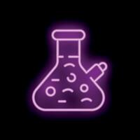 Neon sign of erlenmeyer flask bubbling with chemical reaction experiment vector