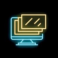 Neon icon of computer showing multiple windows representing multitasking vector
