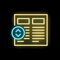 Neon icon of document with up and down arrows representing sorting option vector