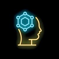 Neon icon of human head with connected dots representing thinking process vector