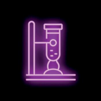 Neon icon of chemical flask with bubbling solution on stand vector