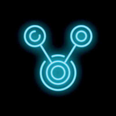 Glowing neon blue sensor detecting something symbol on black background