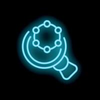 Neon icon of magnifying glass detecting virus molecules vector